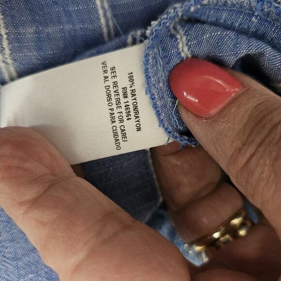 Signature by Robbie Bee Boho Blue and White Stripe Tiered Dress Bell Sleeve Sz S - Picture 10 of 12